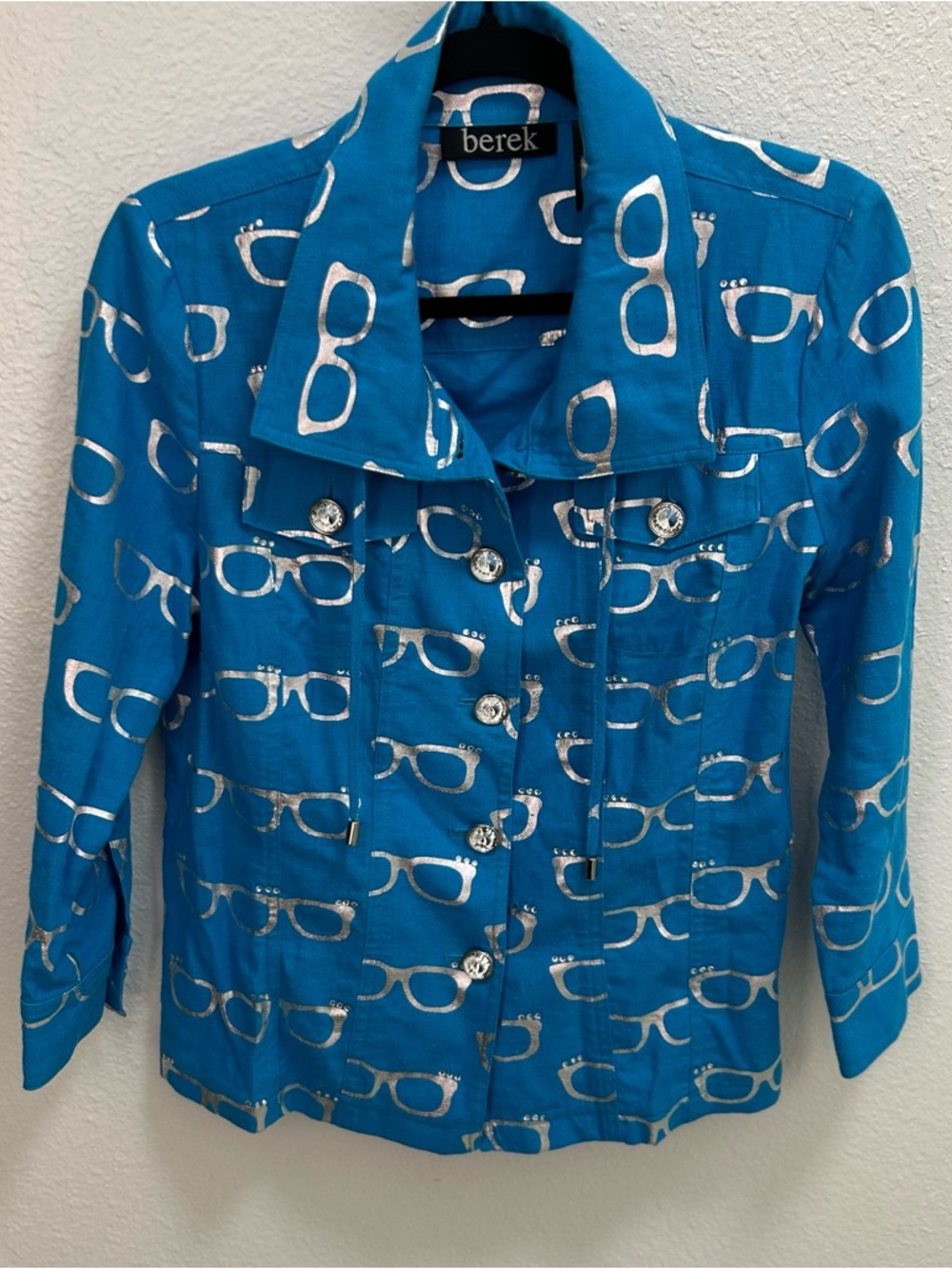 Berek Blue Sunglass Print Button Jacket with Drawstrings